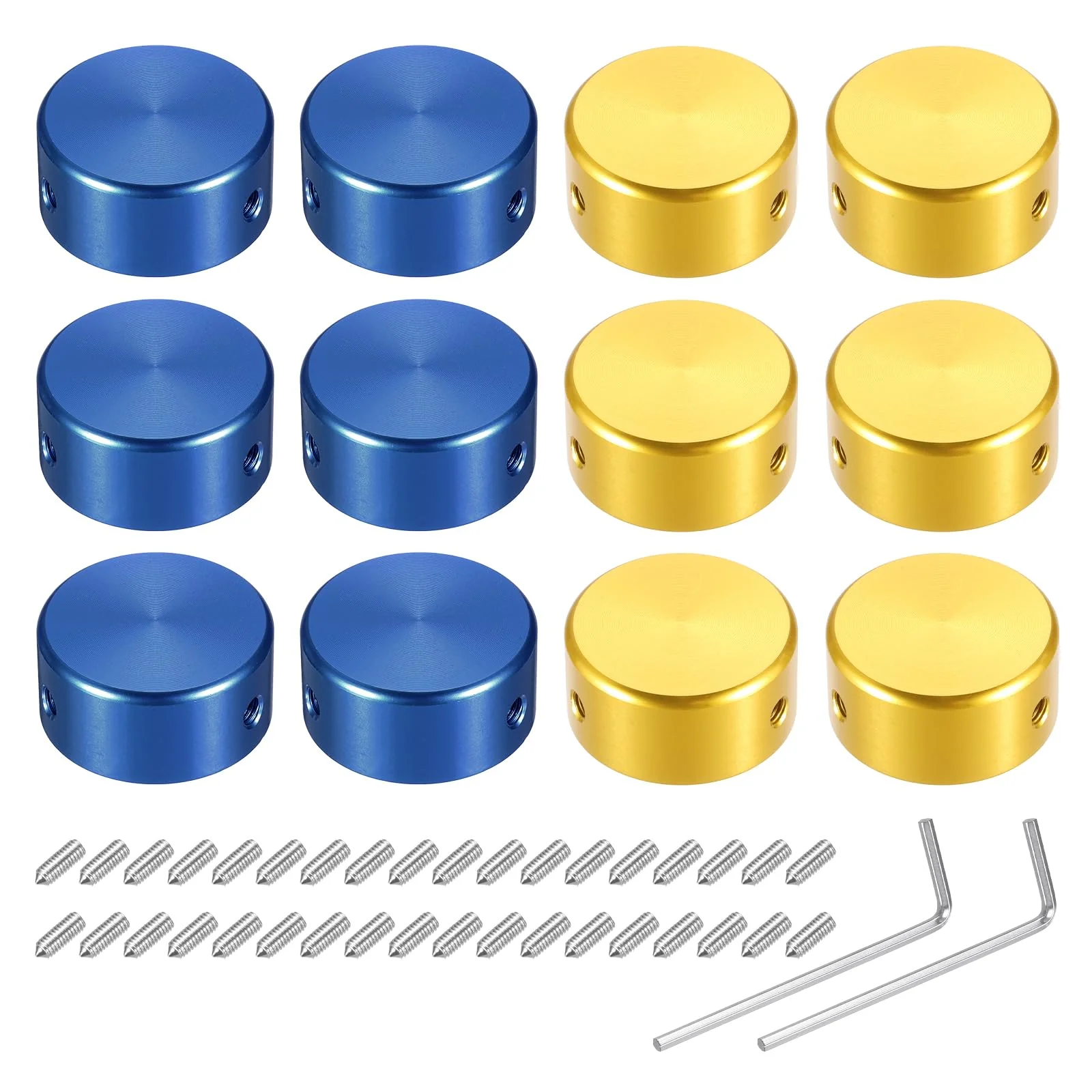 MECCANIXITY 12 Pcs Footswitch Toppers Guitar Pedal Button Caps Metal Footswitch Top Cover 3/8" for Guitar Effects Pedal Buttons, Gold, Blue